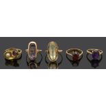 Five gem set gold rings