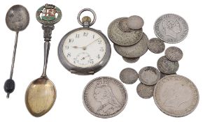 A small quantity of silver coins, spoons and other items