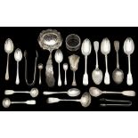 A selection of 19th century and later silver to include a Dutch caddy spoon