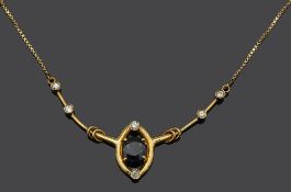 A contemporary Continental gold sapphire and diamond necklace