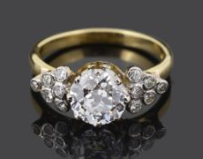 A diamond and 18ct gold ring, brilliant-cut diamond, London hallmark