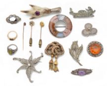 A collection of 19th century and later gold and silver jewellery