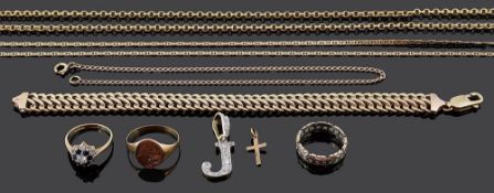 A small collection of gold chains and other items