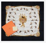 A black, brown and cream Hermes vintage silk 'Fencing scarf'