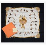 A black, brown and cream Hermes vintage silk 'Fencing scarf'