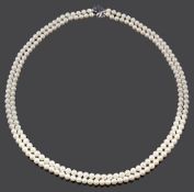 A contemporary cultured pearl twin row necklace