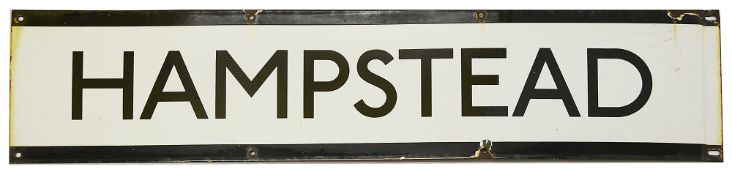 A London Underground enamel station frieze sign for Hampstead