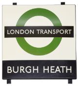 A London Transport enamel Bus stop sign 'BURGH HEATH'