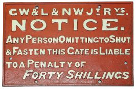 A Great Western & London & North West Railways cast iron notice,