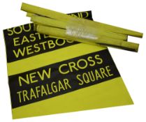 A bundle (8) of black on yellow destination blinds