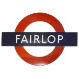 A London Underground enamel station roundel for Fairlop,in three parts consisting of nameplate of