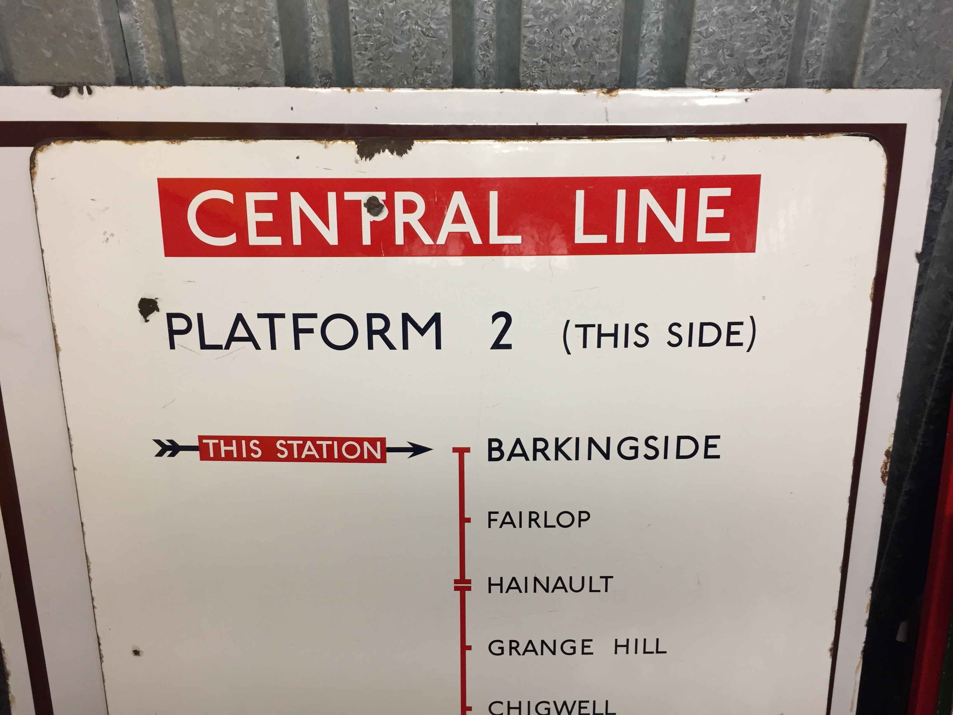 A large London Underground enamel directional sign for the Central Line from Barkingside station, - Image 3 of 4