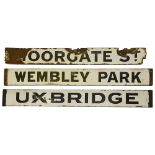 Three Metropolitan Railway enamel destination plates,early 20th century, double-sided reading