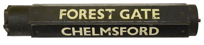 A rotating destination sign for a Great Eastern Main Line train