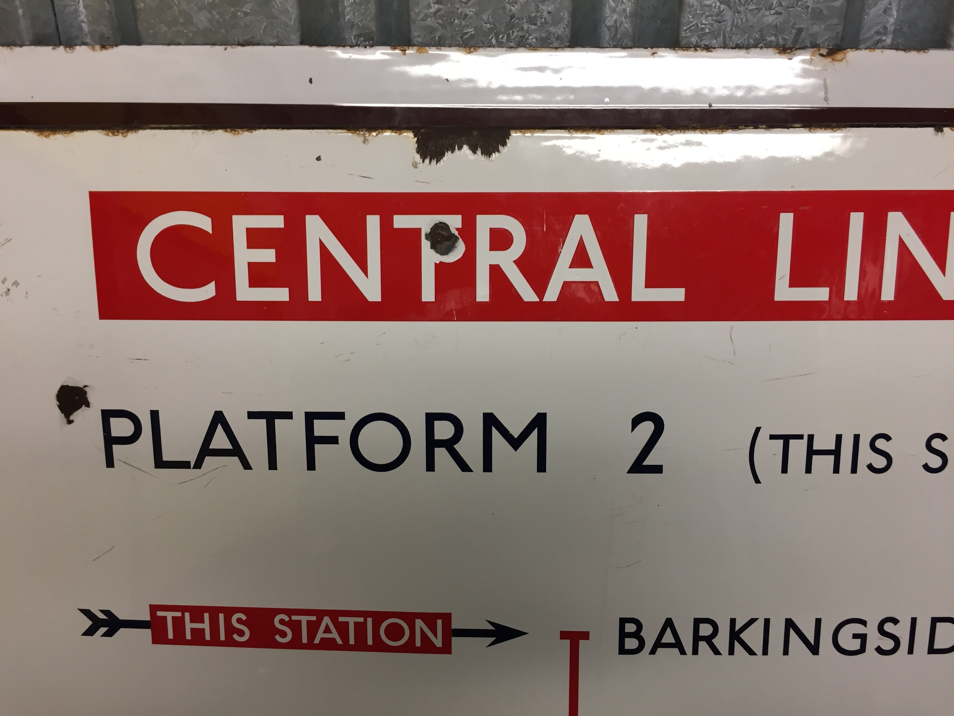 A large London Underground enamel directional sign for the Central Line from Barkingside station, - Image 4 of 4