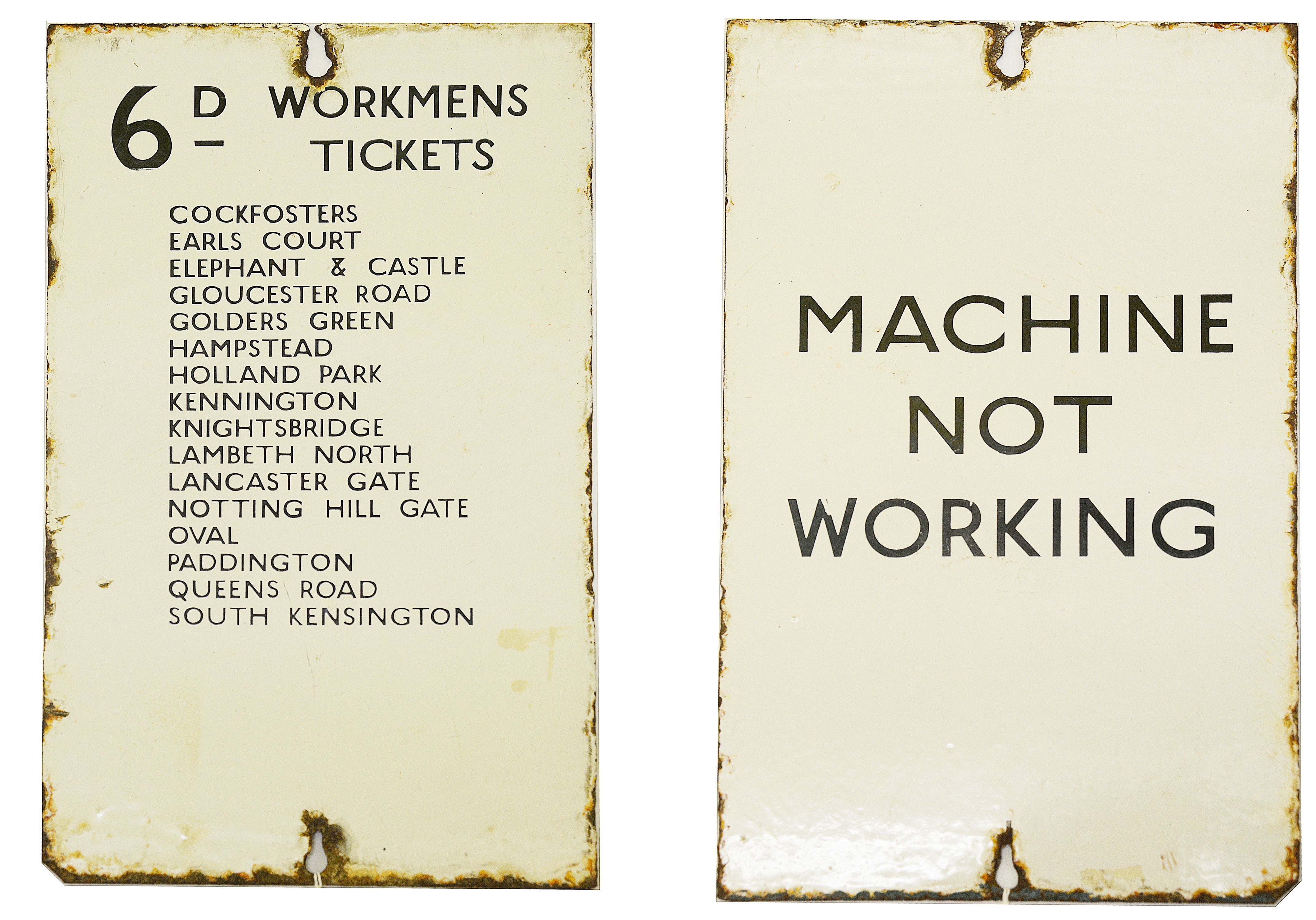 A London Underground double-sided enamel sign for a ticket machine