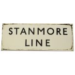 A London Underground enamel sign displaying 'STANMORE LINE'