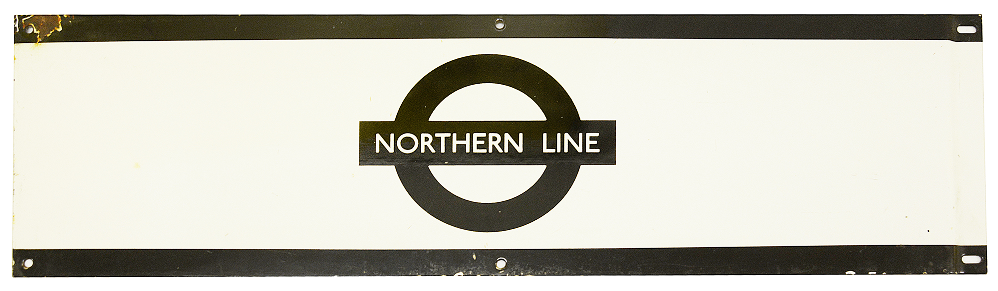 A London Underground enamel station frieze sign for 'NORTHERN LINE',black edging and roundel on