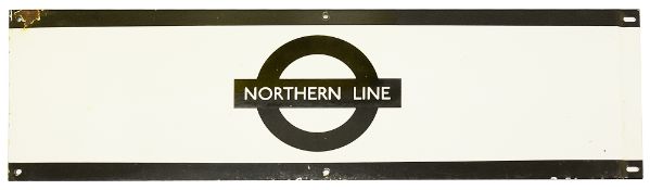 A London Underground enamel station frieze sign for 'NORTHERN LINE',black edging and roundel on