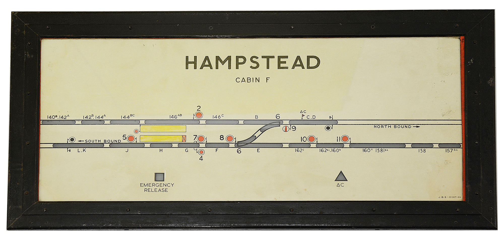 A signal box diagram HAMPSTEAD, CABIN Fa plastic screen with clear cut-outs for backlighting, housed