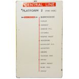 A large London Underground enamel directional sign for the Central Line from Barkingside station,