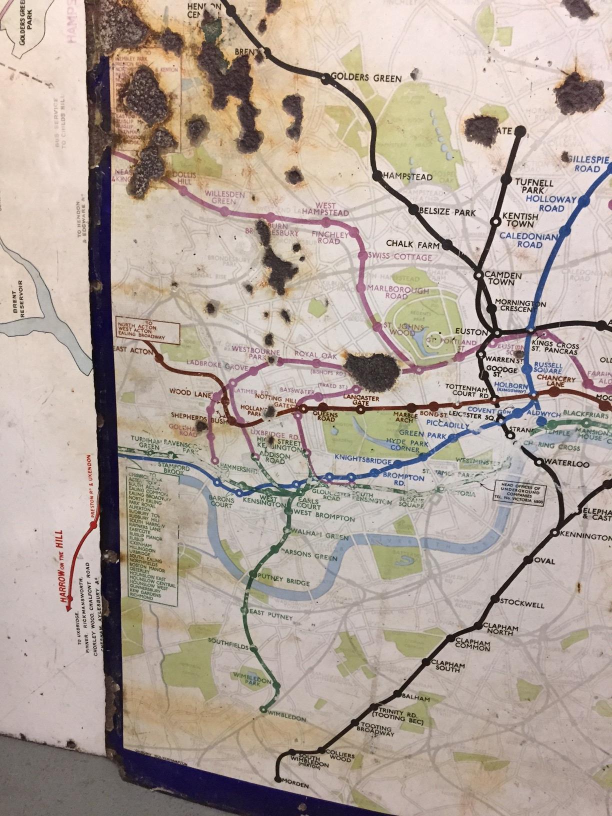 An early 20th century enamel map of the London Underground network,showing only the central London - Image 2 of 5