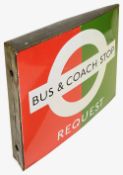 A London Transport enamel Bus & Coach stop flag,request version,a 1950s/60s, a double sided 'boat'