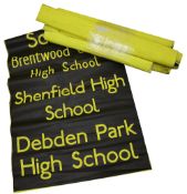 A bundle (10) of black on yellow destination blinds