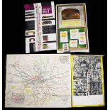 Three London Underground posters and three paper maps