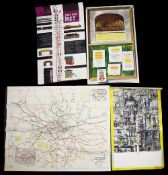 Three London Underground posters and three paper maps