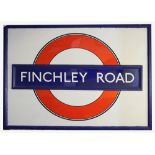 A large timber framed London Underground enamel sign for Finchley Road,mid-20th century, with