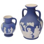 A late 19th century Wedgwood dark blue dip Jasperware Portland vase