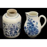 A First Period Worcester blue and white Fence pattern sparrow beak milk Jug c.1770