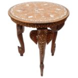 An early 20th c. Indian hardwood bone inlaid circular occasional table