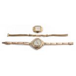 An 18ct gold cased ladies watch movement, 9ct bracelet watch and strap