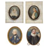 Four early 20th c. continental portrait miniatures of historical figures