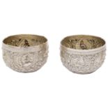 A pair of late 19th century Burmese silver rice bowls