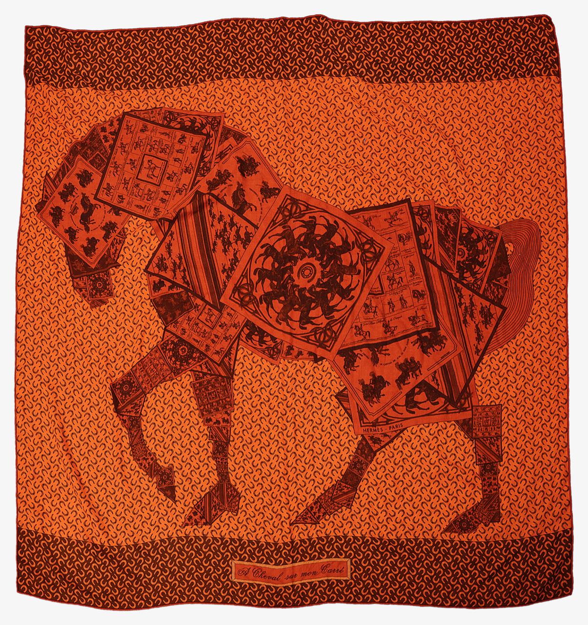 An Hermes cashmere and silk shawl 'A Cheval sur mon Carre'