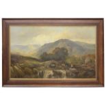 Joseph Adam (Scottish, 1819-1886) 'Highland landscape with a stone bridge', oil on canvas