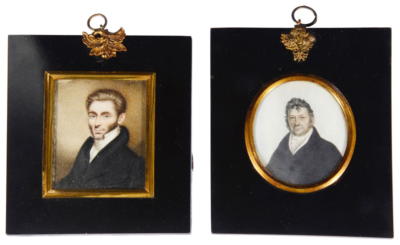 Brit. School, two early 19th c. portrait miniatures of Regency gentlemen