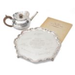 A George V presentation silver salver and teapot