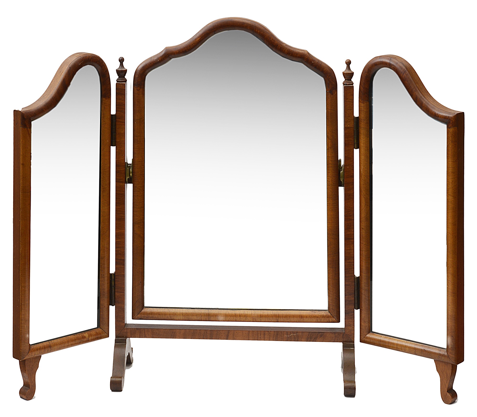 Two early 20th c. Queen Anne style walnut triptych dressing table mirrors, (2) - Image 2 of 2