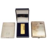 Two Austrian .900 silver cigarette cases and a cased Dunhill gold plated rollagas cigarette lighter