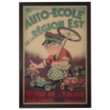 A vintage French advertising poster for a driving school,