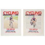 Two original illustrated cover designs for the July 9 1987 issue of Cycling Weekly