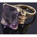 A large 9ct gold mounted amethyst set dress ring