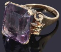 A large 9ct gold mounted amethyst set dress ring