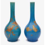 A pair of Japanese Kyoto Meiji Period Awaji pottery monochrome bottle vases