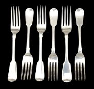 A set of six George IV fiddle pattern table forks