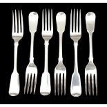 A set of six George IV fiddle pattern table forks